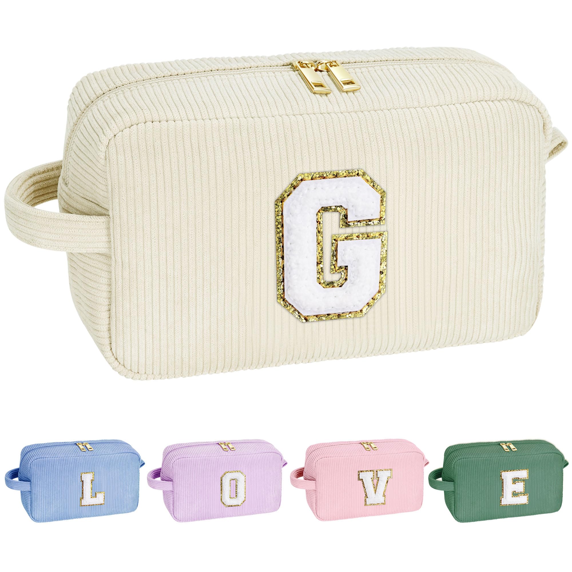 YOOLIFE Makeup Bags for Teen Girls Kid - 4 5 6 7 8 9 10 11 12 Year Old Girl Birthday Gift | Monogram Cute Makeup Bag, Teen Girl Gifts for Daughter, Birthday Gifts for Women Her Girls Pink Letter A