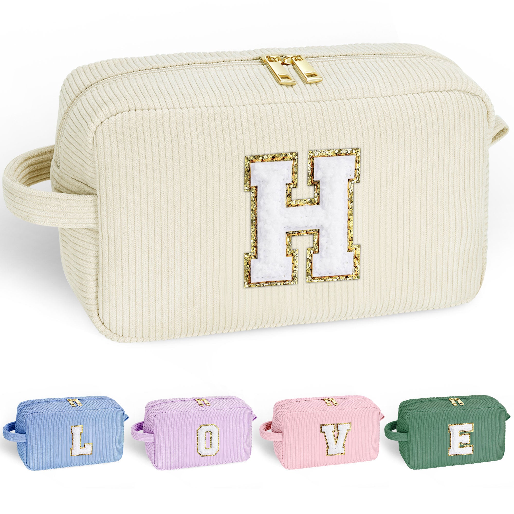 YOOLIFE Makeup Bags for Teen Girls Kid - 4 5 6 7 8 9 10 11 12 Year Old Girl Birthday Gift | Monogram Cute Makeup Bag, Teen Girl Gifts for Daughter, Birthday Gifts for Women Her Girls Pink Letter A