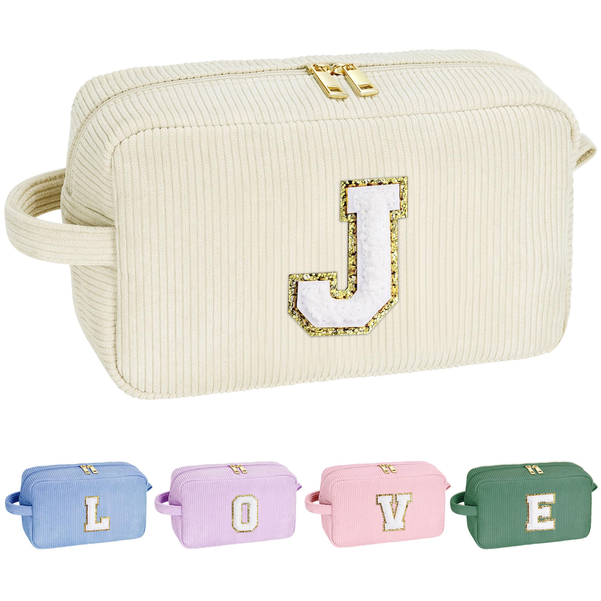 YOOLIFE Makeup Bags for Teen Girls Kid - 4 5 6 7 8 9 10 11 12 Year Old Girl Birthday Gift | Monogram Cute Makeup Bag, Teen Girl Gifts for Daughter, Birthday Gifts for Women Her Girls Pink Letter A
