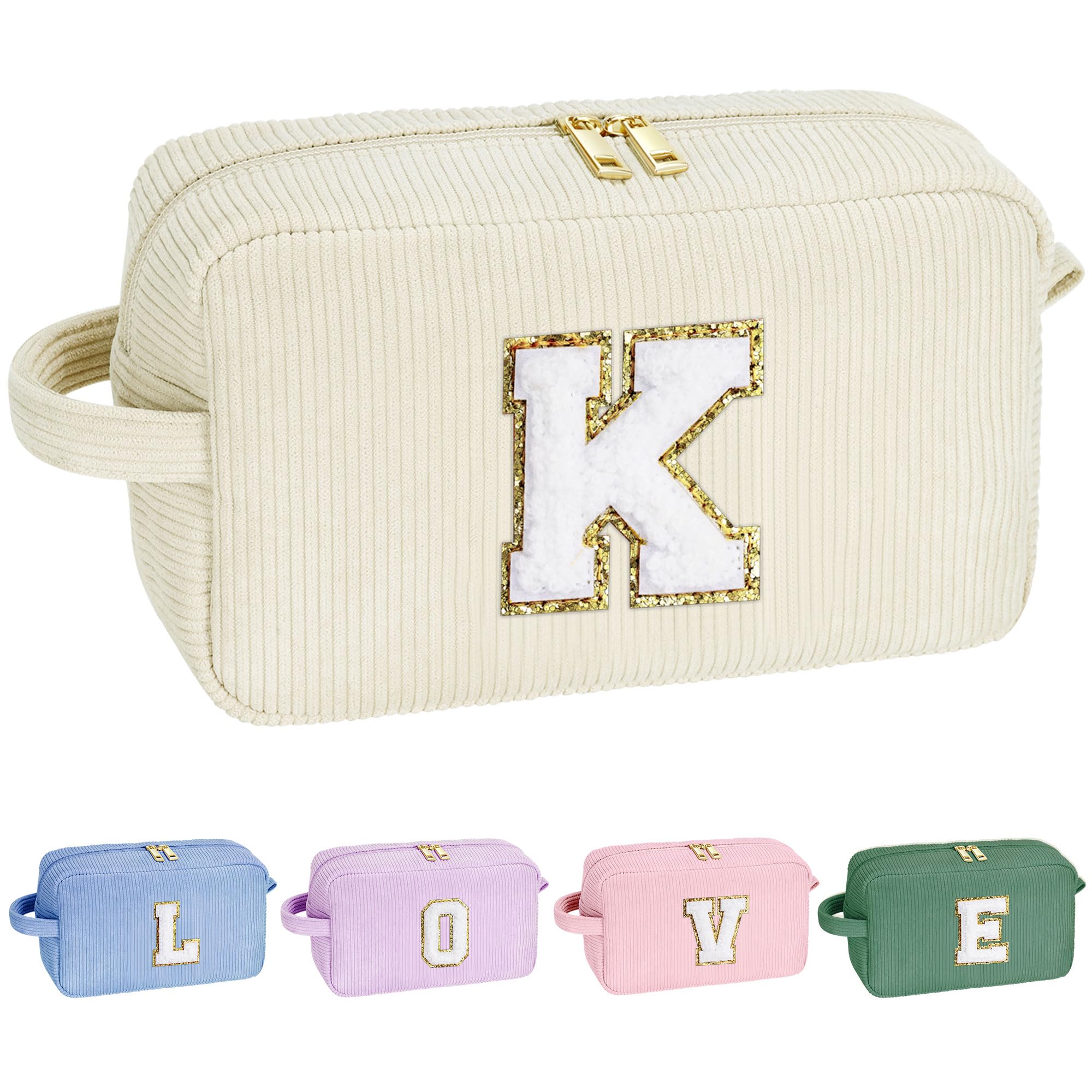 YOOLIFE Makeup Bags for Teen Girls Kid - 4 5 6 7 8 9 10 11 12 Year Old Girl Birthday Gift | Monogram Cute Makeup Bag, Teen Girl Gifts for Daughter, Birthday Gifts for Women Her Girls Pink Letter A