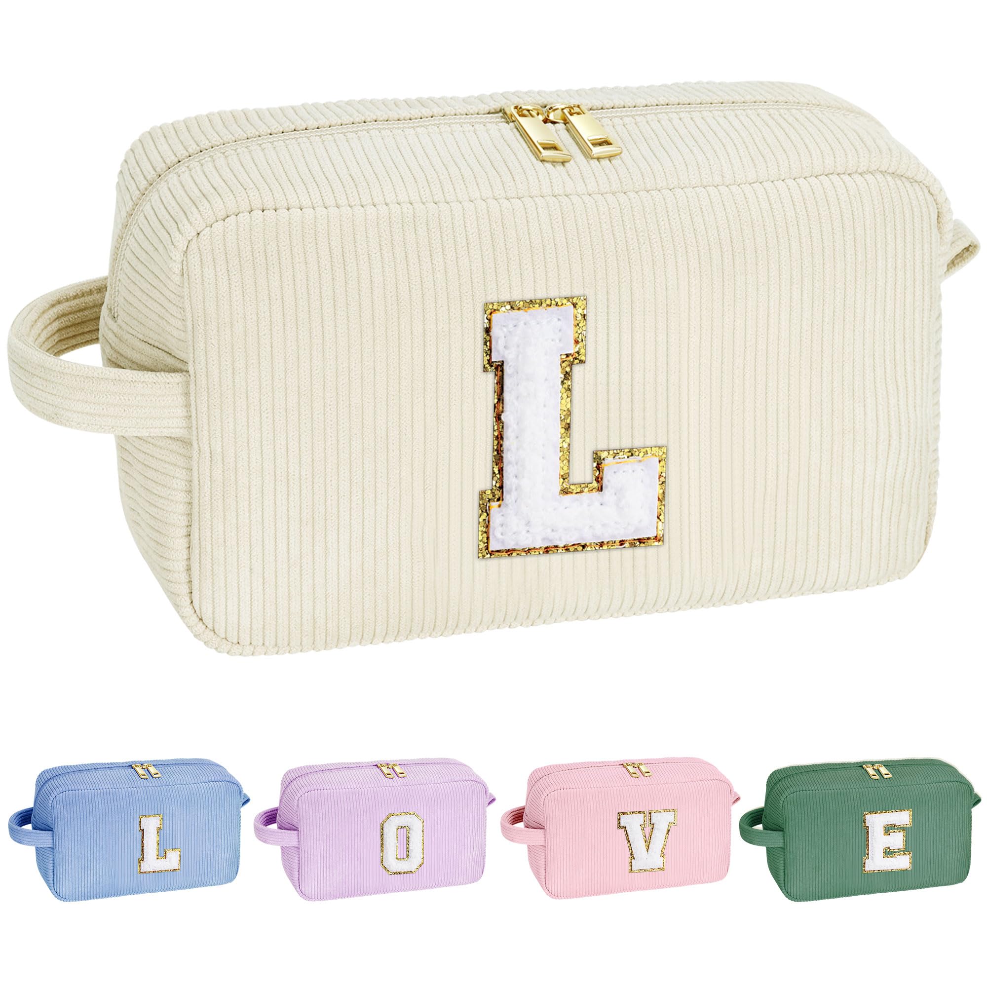 YOOLIFE Makeup Bags for Teen Girls Kid - 4 5 6 7 8 9 10 11 12 Year Old Girl Birthday Gift | Monogram Cute Makeup Bag, Teen Girl Gifts for Daughter, Birthday Gifts for Women Her Girls Pink Letter A