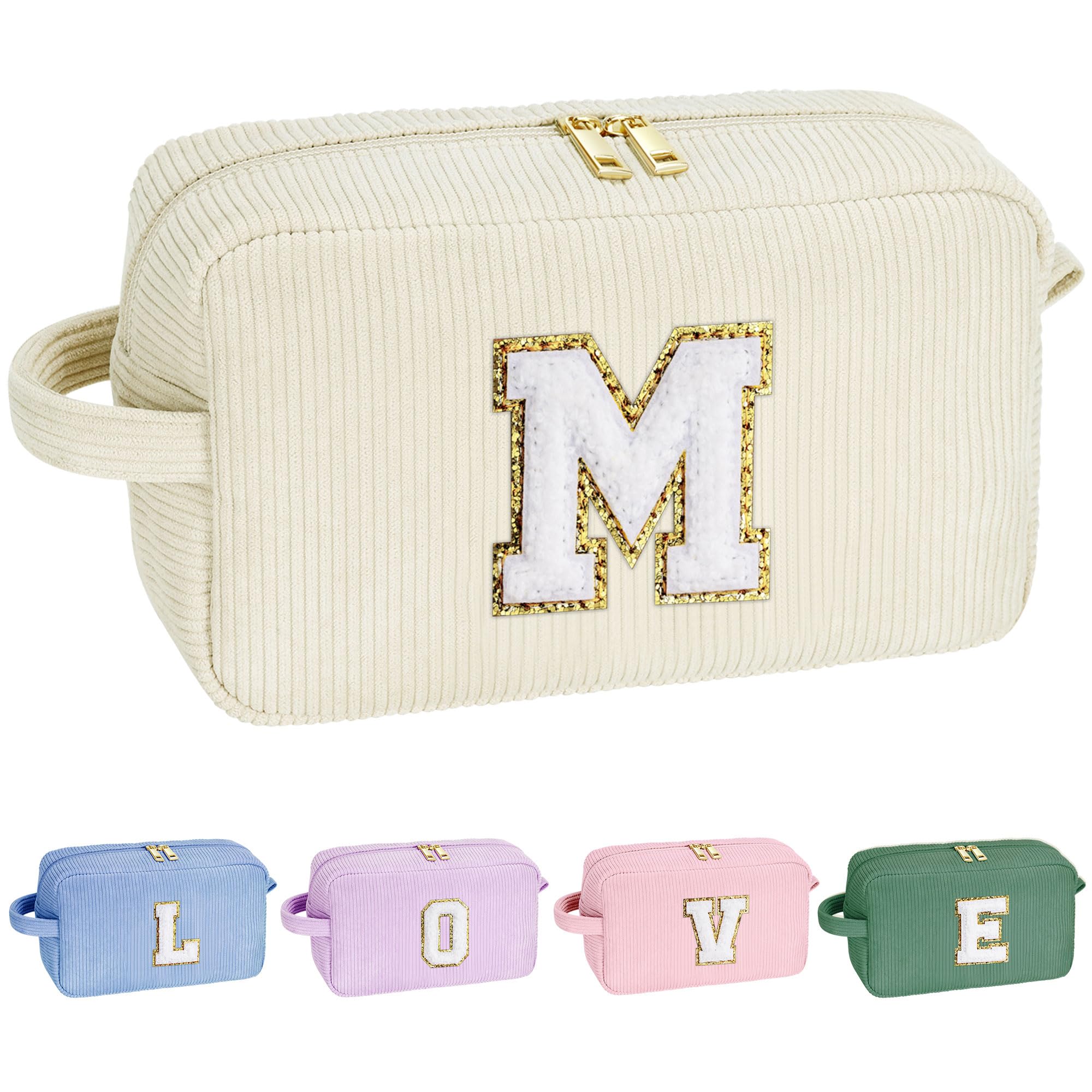 YOOLIFE Makeup Bags for Teen Girls Kid - 4 5 6 7 8 9 10 11 12 Year Old Girl Birthday Gift | Monogram Cute Makeup Bag, Teen Girl Gifts for Daughter, Birthday Gifts for Women Her Girls Pink Letter A