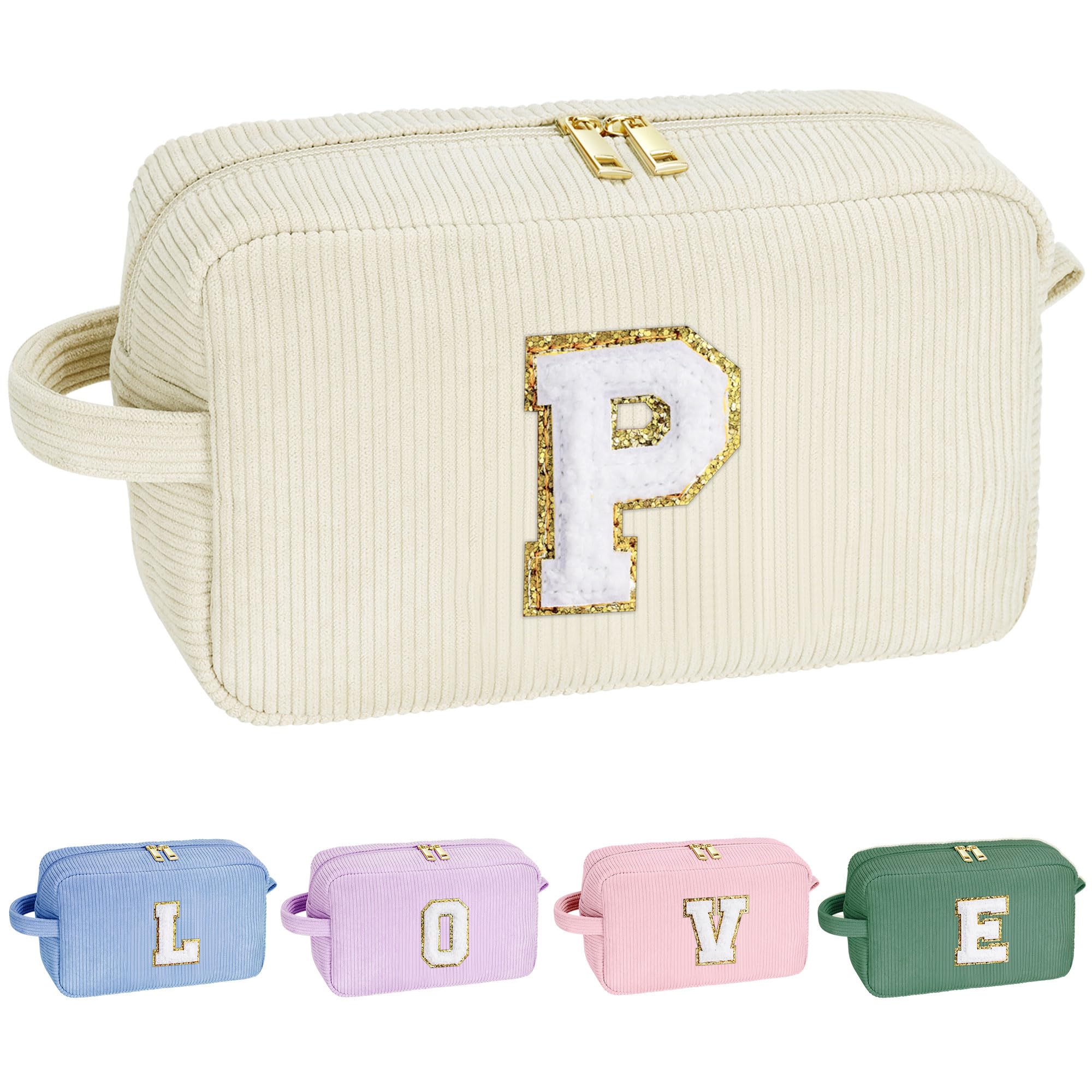 YOOLIFE Makeup Bags for Teen Girls Kid - 4 5 6 7 8 9 10 11 12 Year Old Girl Birthday Gift | Monogram Cute Makeup Bag, Teen Girl Gifts for Daughter, Birthday Gifts for Women Her Girls Pink Letter A