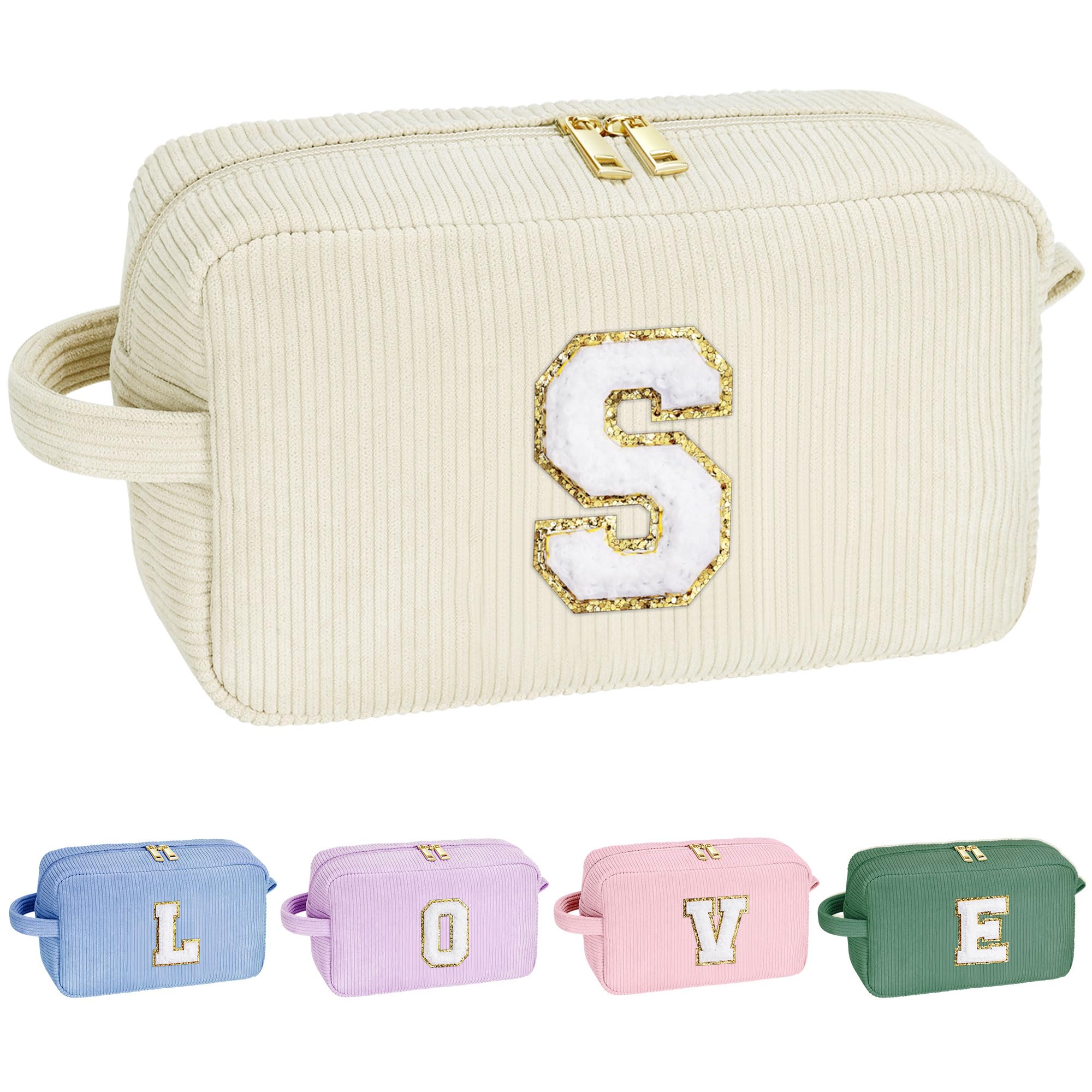 YOOLIFE Makeup Bags for Teen Girls Kid - 4 5 6 7 8 9 10 11 12 Year Old Girl Birthday Gift | Monogram Cute Makeup Bag, Teen Girl Gifts for Daughter, Birthday Gifts for Women Her Girls Pink Letter A