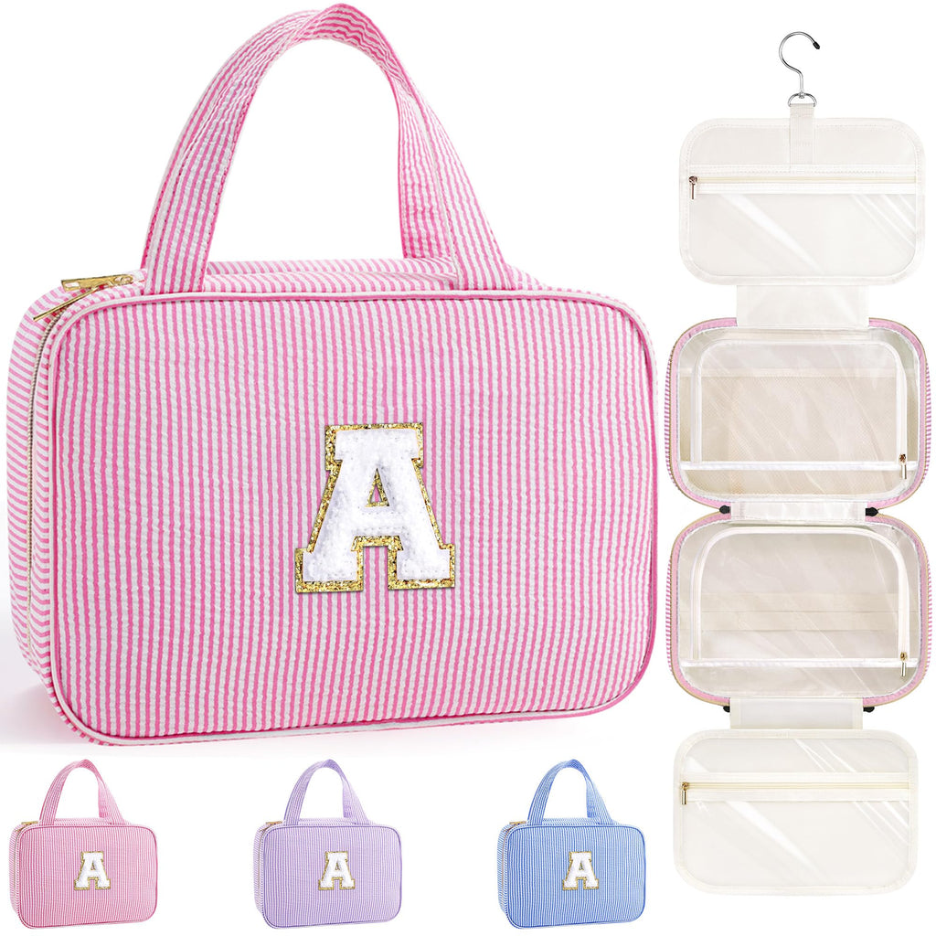 YOOLIFE Gifts for Girls Women - 8 9 10 11 12 13 14 15 16 17 Year Old Girls Birthday Gifts, Initial Hanging Toiletry Bag & Makeup Bag, Travel Cruise Essentials, Pink A