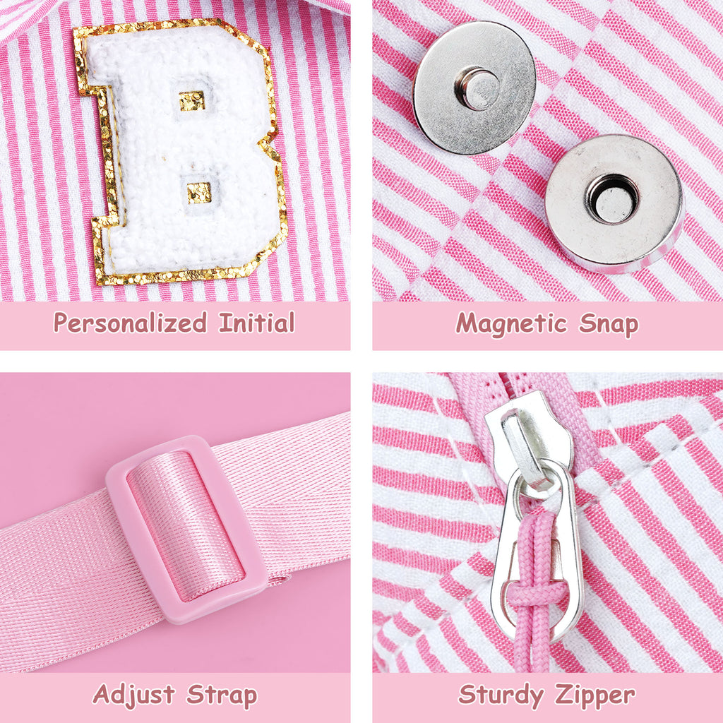 YOOLIFE Easter Gifts for Kids Girls, Initial Pink Sling Bag for Kid Girls | Small Initial Monogram Fanny Packs Crossbody Bag Purse for Girl Kid Year Old Birthday Gift, Easter Basket Stuffers (Pink A)