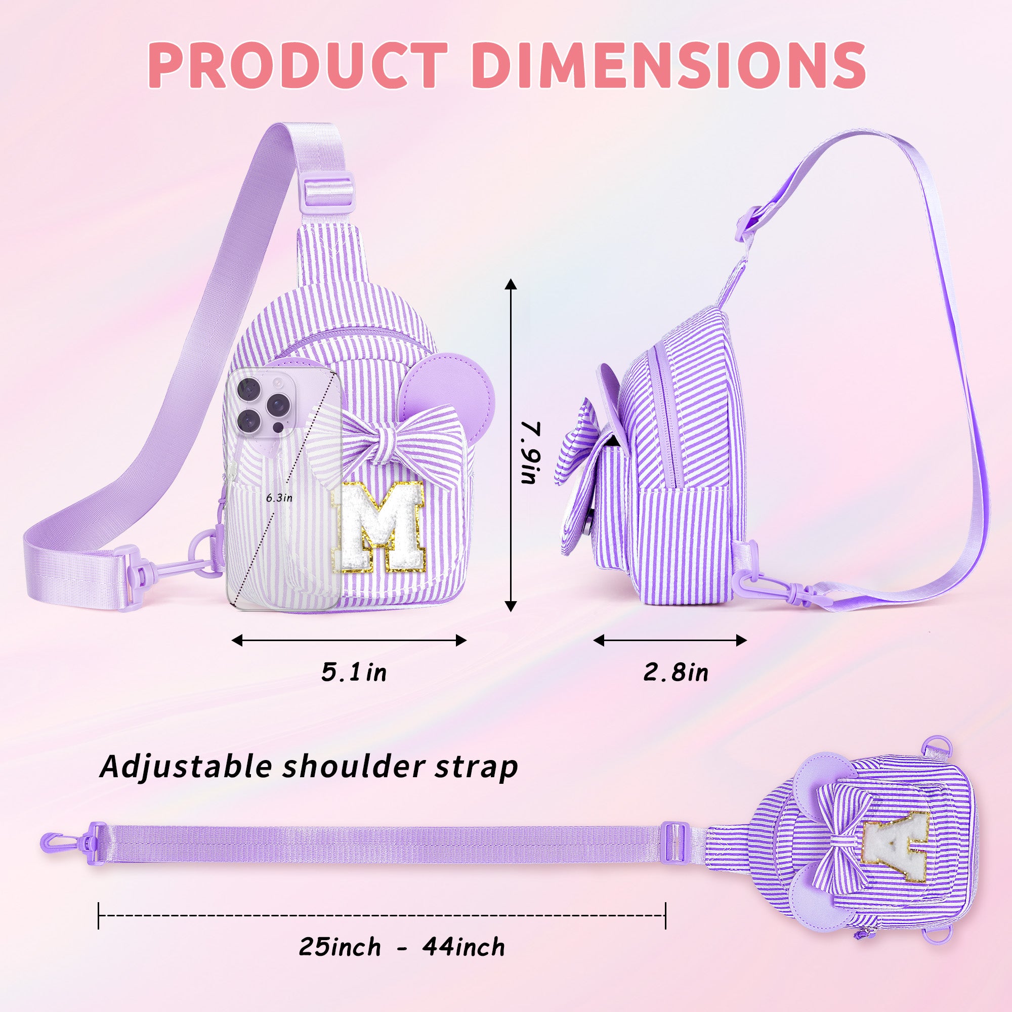 YOOLIFE Easter Gifts for Kids Girls, Initial Pink Sling Bag for Kid Girls | Small Initial Monogram Fanny Packs Crossbody Bag Purse for Girl Kid Year Old Birthday Gift, Easter Basket Stuffers (Pink A)