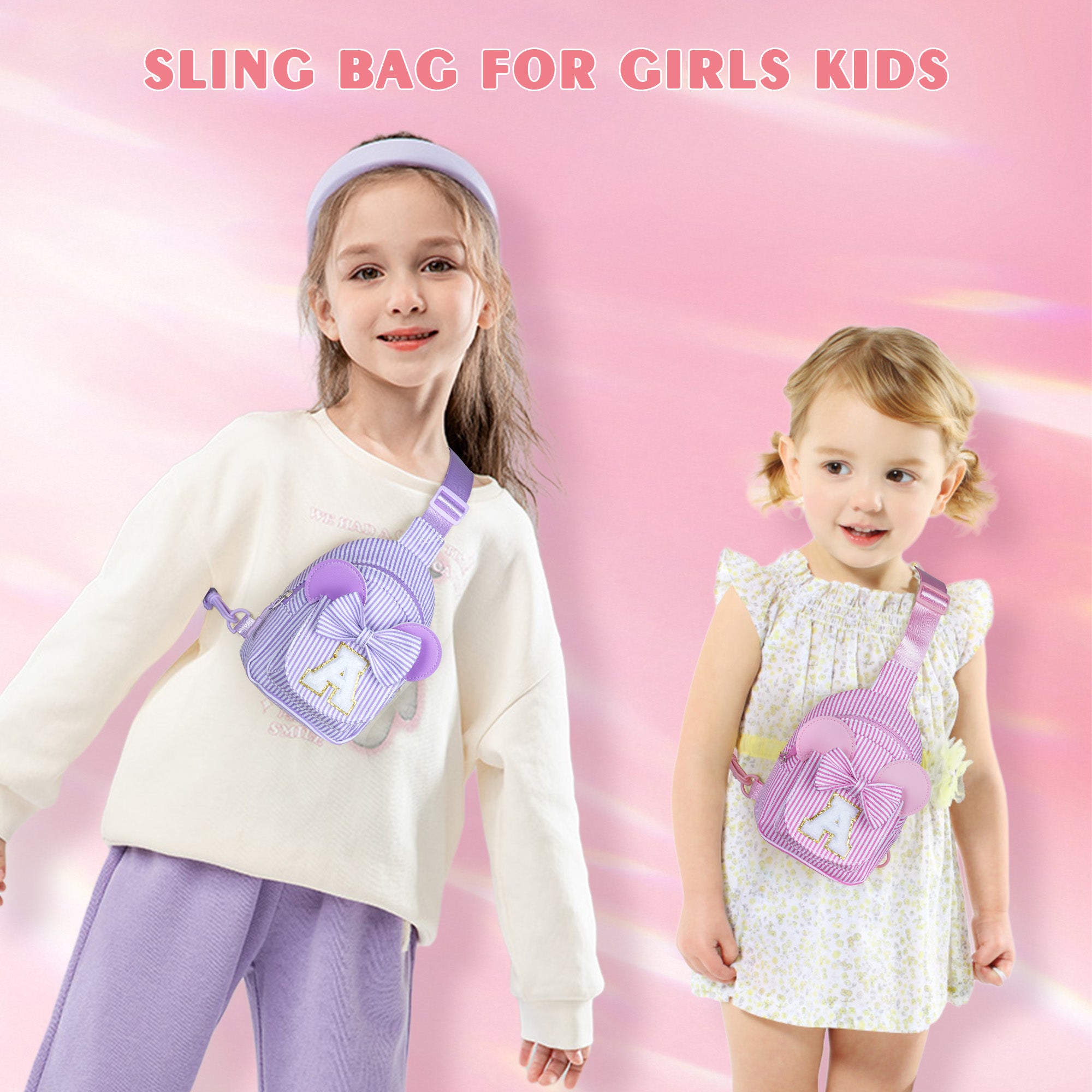 YOOLIFE Easter Gifts for Kids Girls, Initial Pink Sling Bag for Kid Girls | Small Initial Monogram Fanny Packs Crossbody Bag Purse for Girl Kid Year Old Birthday Gift, Easter Basket Stuffers (Pink A)