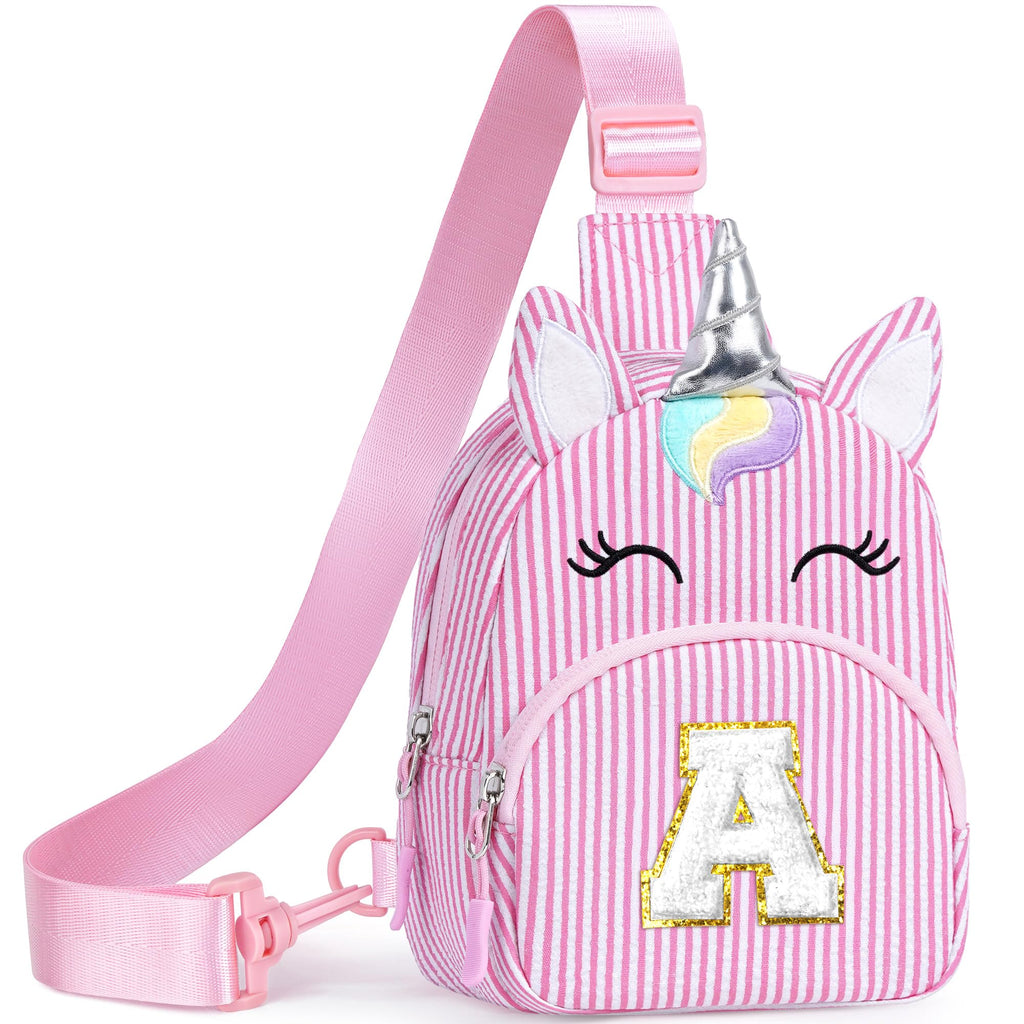 YOOLIFE Birthday Gifts for 2 3 4 5 6 7 8 Year Old Girls, Small Sling Bag Initial Fanny Pack for Girls, Unicorn Crossbody Bag Purse Cute Gifts for Little Girl, Pink (A)