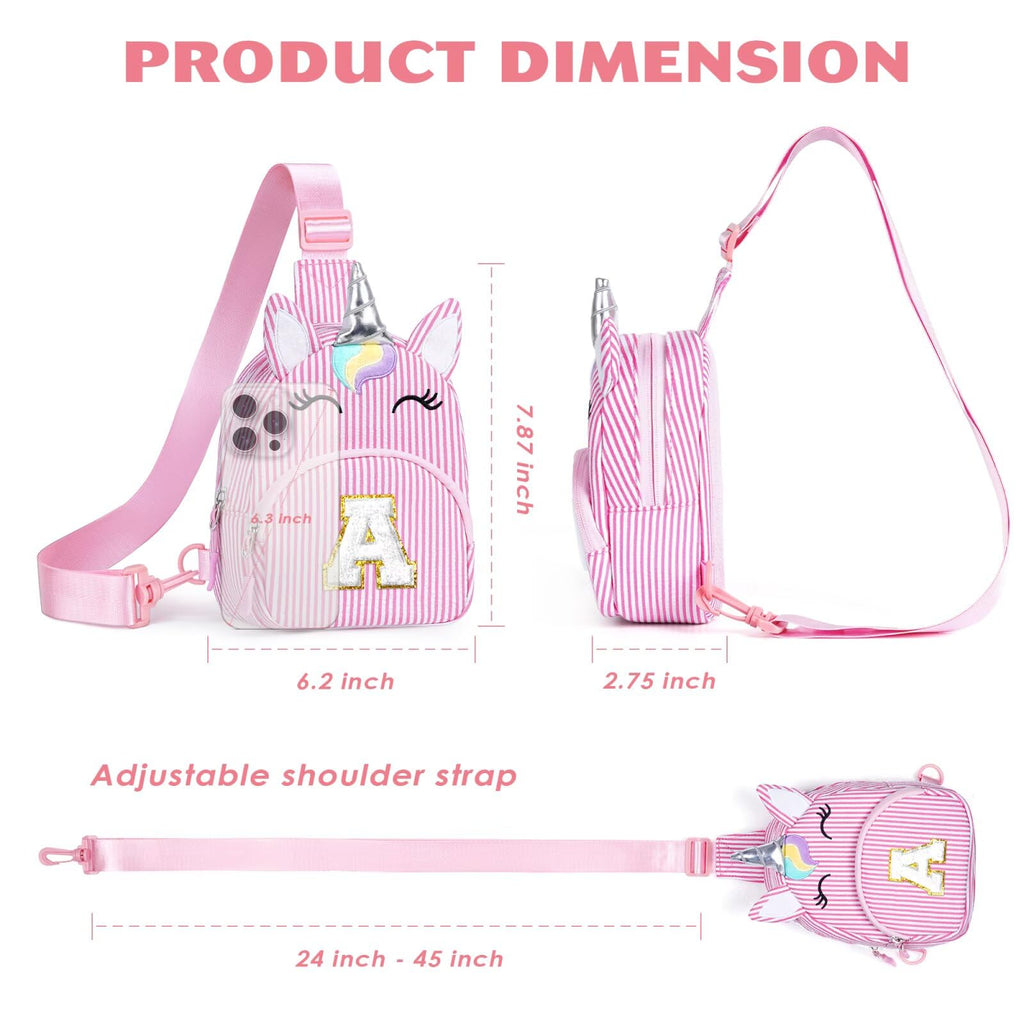 YOOLIFE Birthday Gifts for 2 3 4 5 6 7 8 Year Old Girls, Small Sling Bag Initial Fanny Pack for Girls, Unicorn Crossbody Bag Purse Cute Gifts for Little Girl, Pink (A)