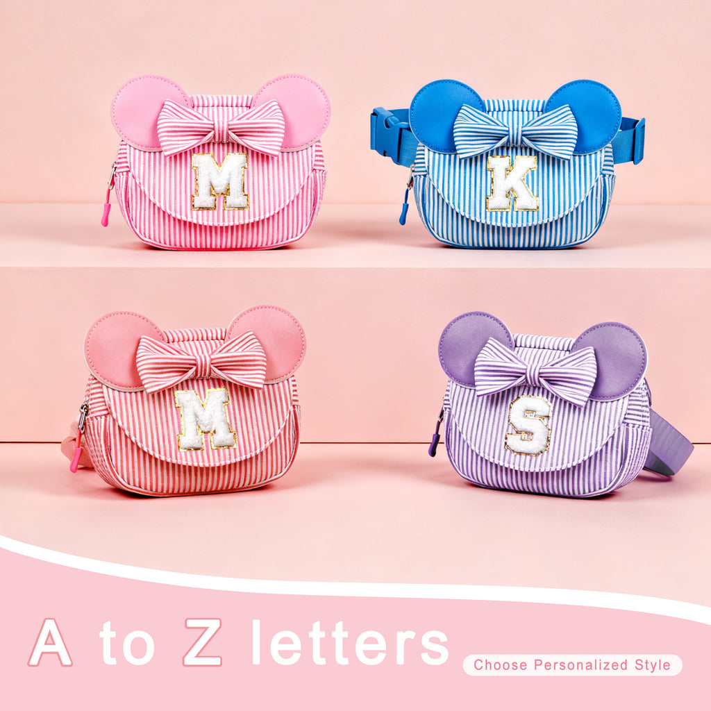 YOOLIFE Easter Basket Stuffers for Kids Girl Birthday Gift - Birthday Gifts for 4 5 6 7 8 Year Old Girls, Initial Crossbody Bag Letter Belt Bag Pink Fanny Pack Sling Bags Purse for Girl Kids, Pink A